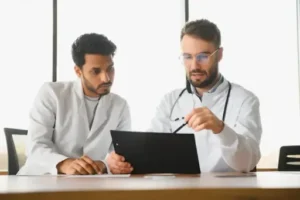healthcare professionals reviewing patient information